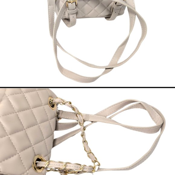 Badgley Mischka Beige Quilted Faux Leather Chain Strap Mini Backpack - Picture 7 of 12